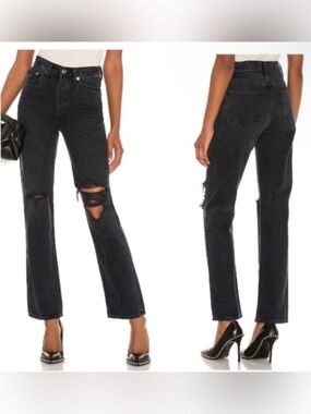 $10Gift🦊New AGOLDE Dark grey charcoal High-RiseDistressed Straight Jeans waist24